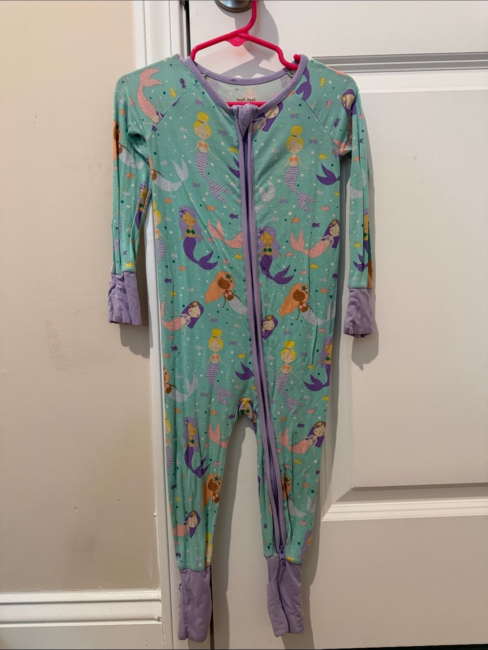 Little Sleepies 12-18m Mint Green Mermaid Footed One-Piece with Purple Trim